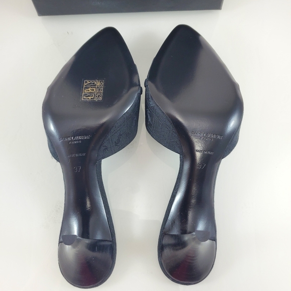 NEW$1050 Saint Laurent YSL Logo Gippy Chain Kitten-Heel Slide Sandal Mules Sz 37 - Picture 15 of 17